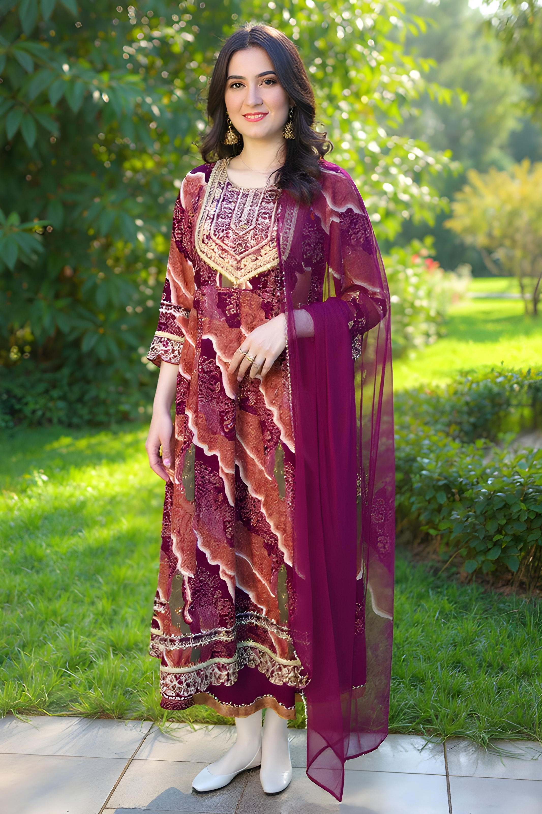 Traditional Maroon Anarkali Dress