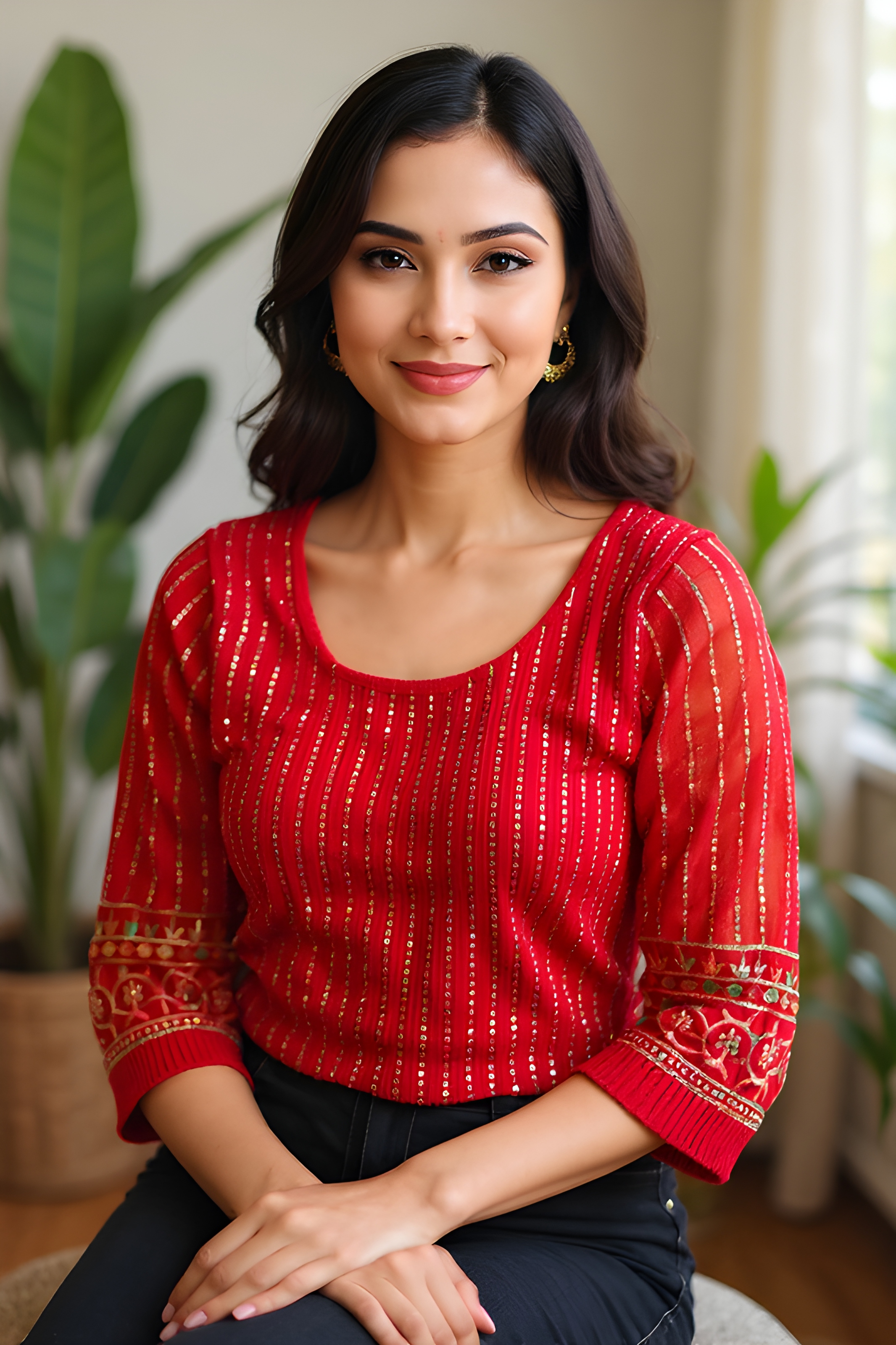 Red Embellished Blouse