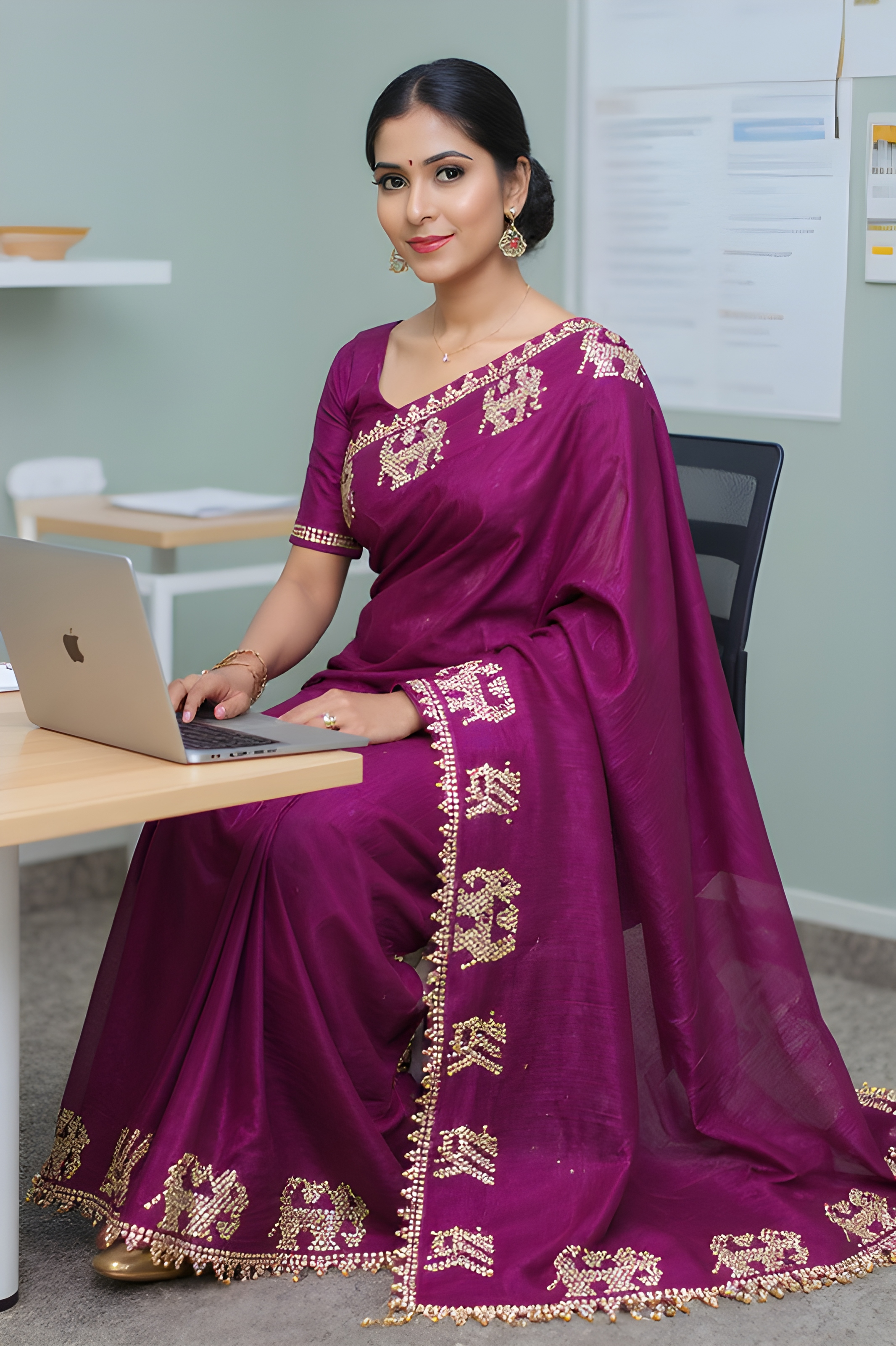 Traditional Purple Saree view 2