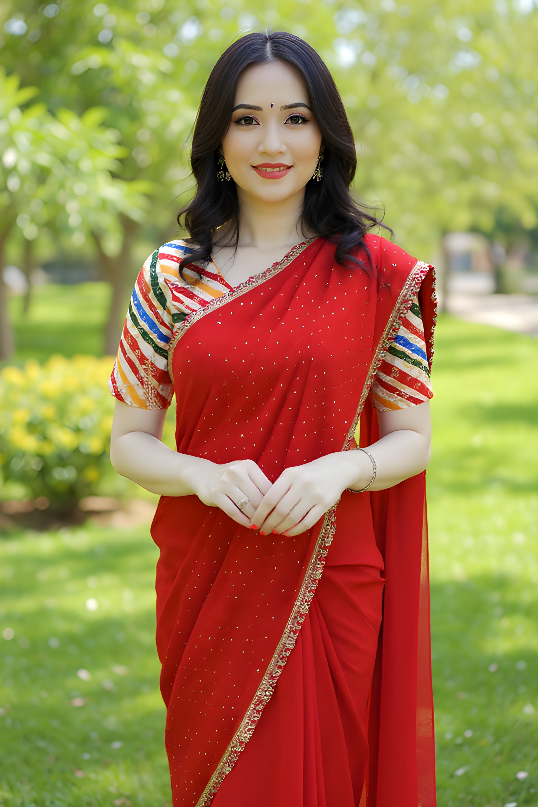 Red Embroidered Saree view 2