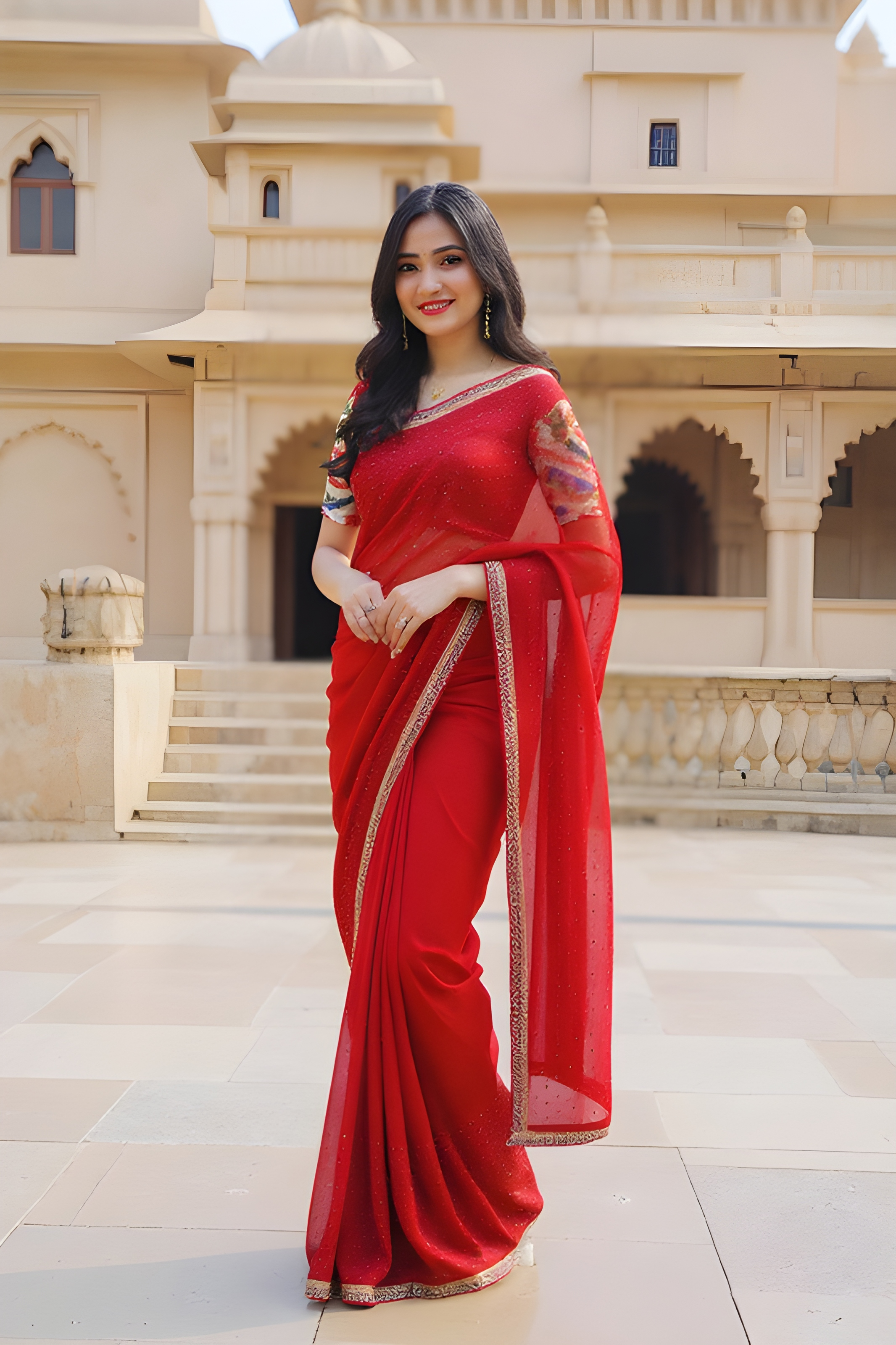Red Embroidered Saree