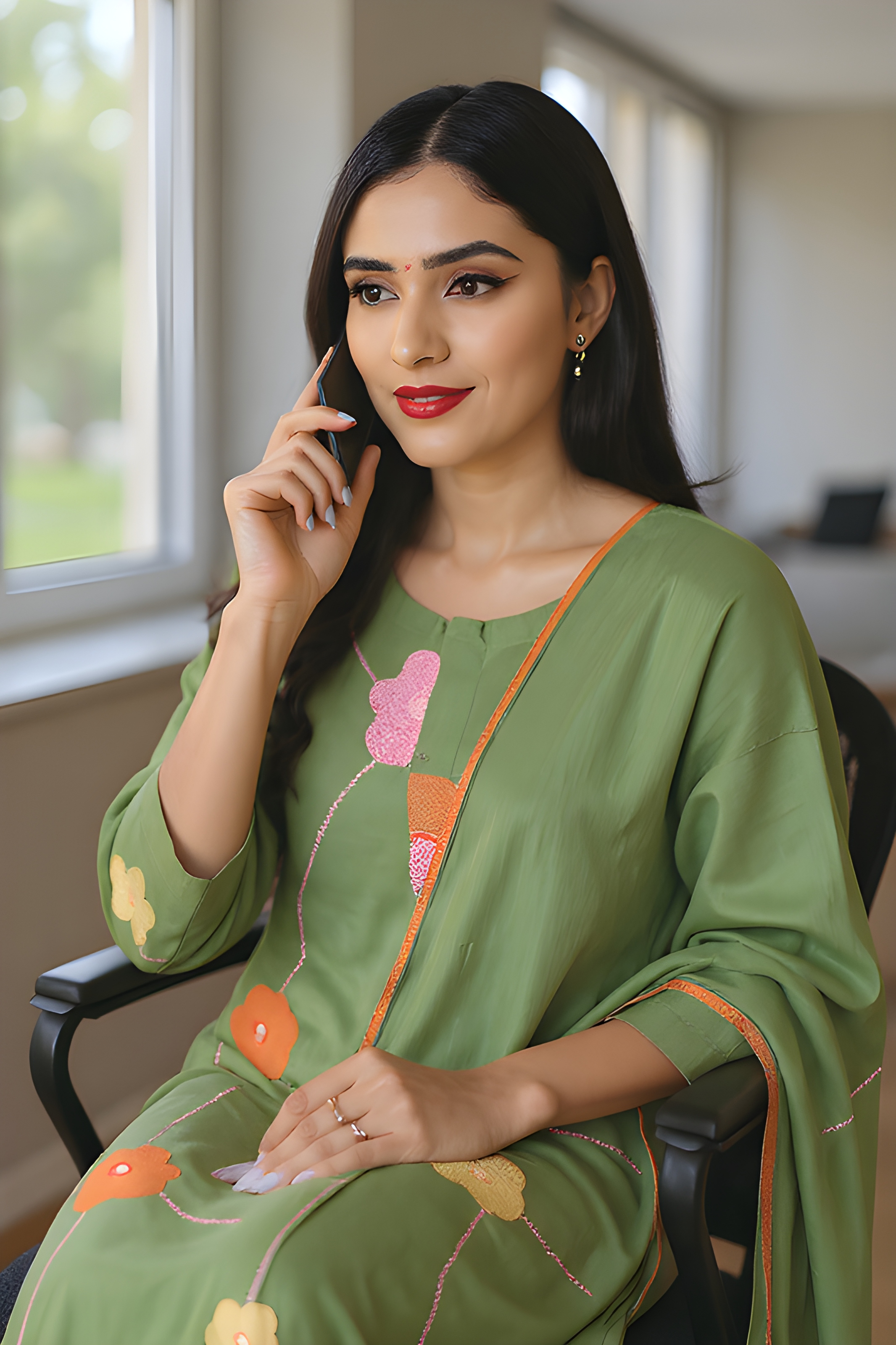 Embroidered Green Kurti view 3
