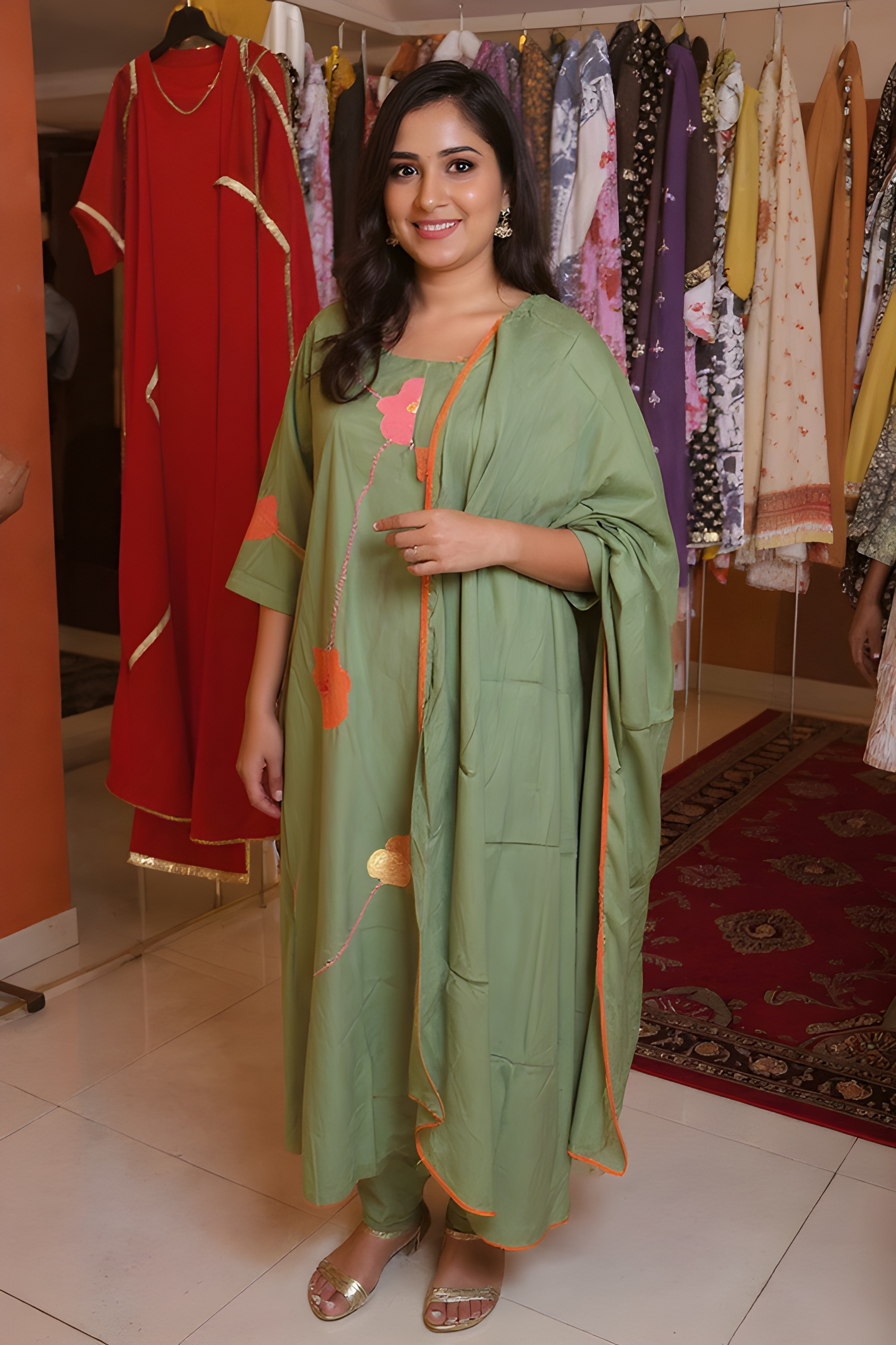 Embroidered Green Kurti view 2