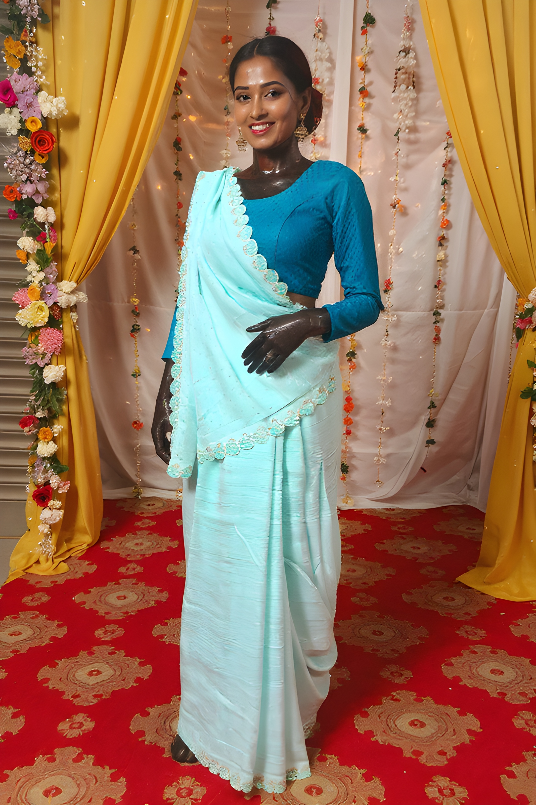 Elegant Teal Saree view 3