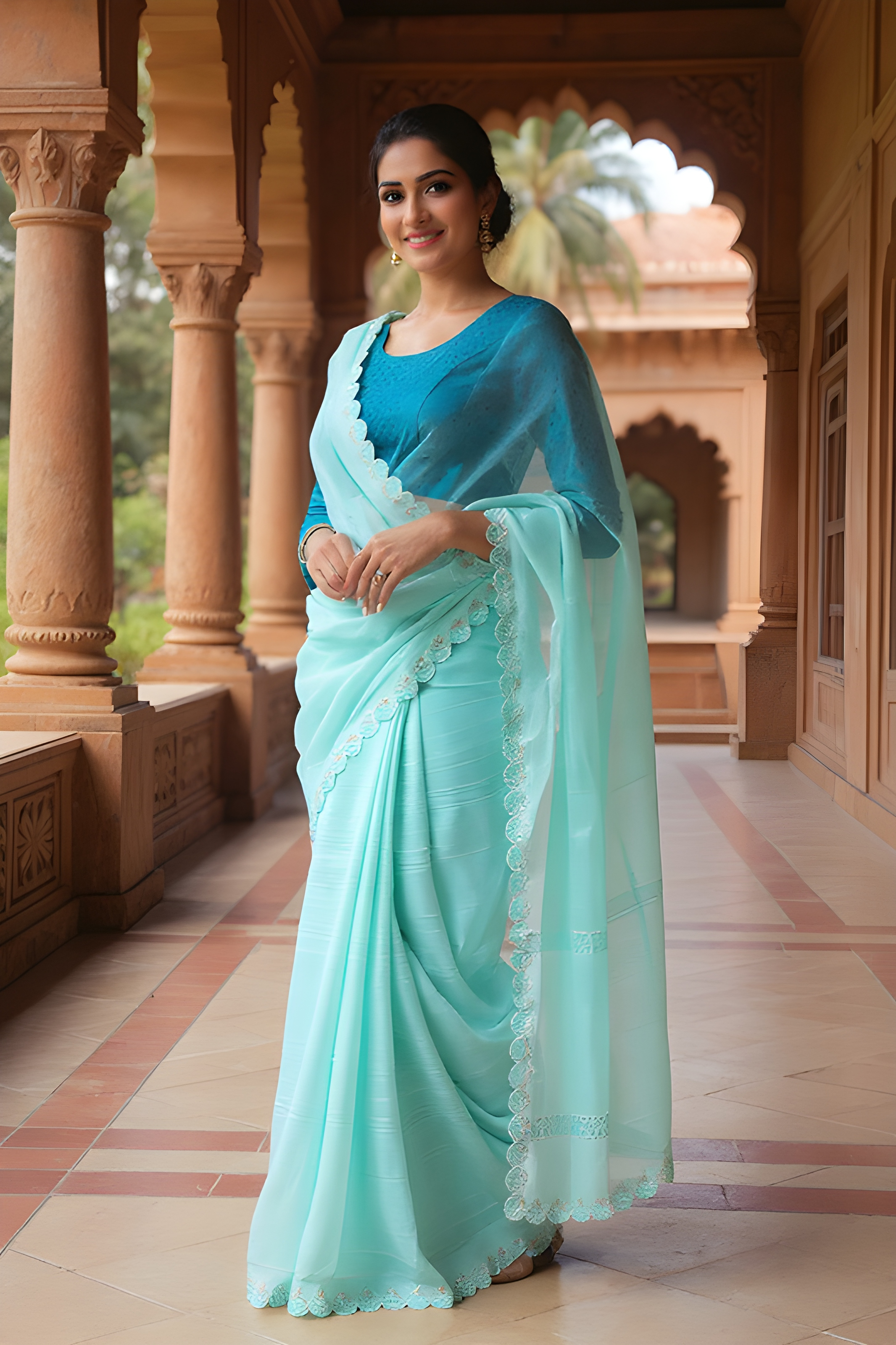 Elegant Teal Saree
