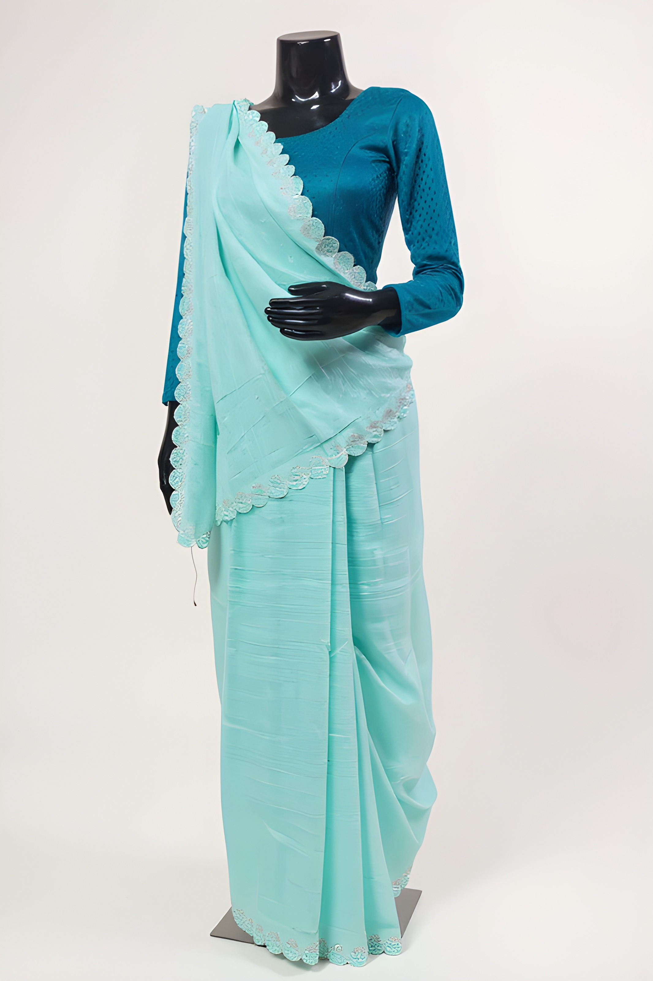 Elegant Teal Saree view 2