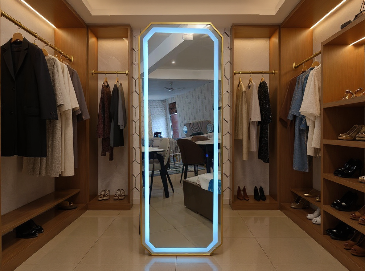 Modern LED Full-Length Standing Mirror with Dual-Tone Lighting