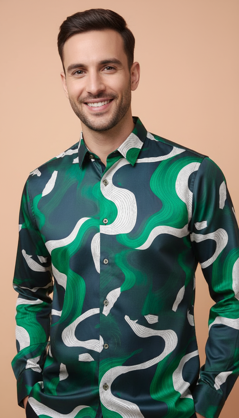 Rare Rabbit Wave Print Mens Casual Shirt
