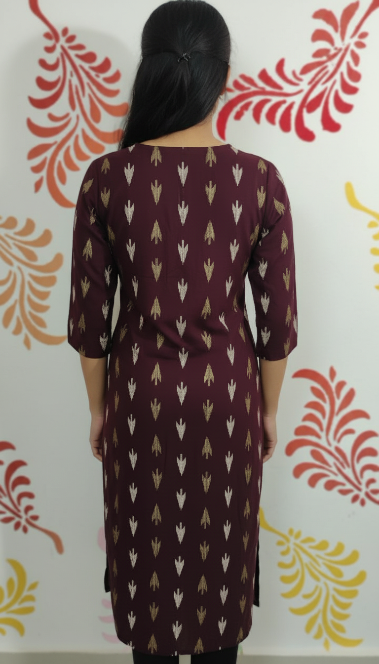 Maroon Gold Print Kurthi view 2