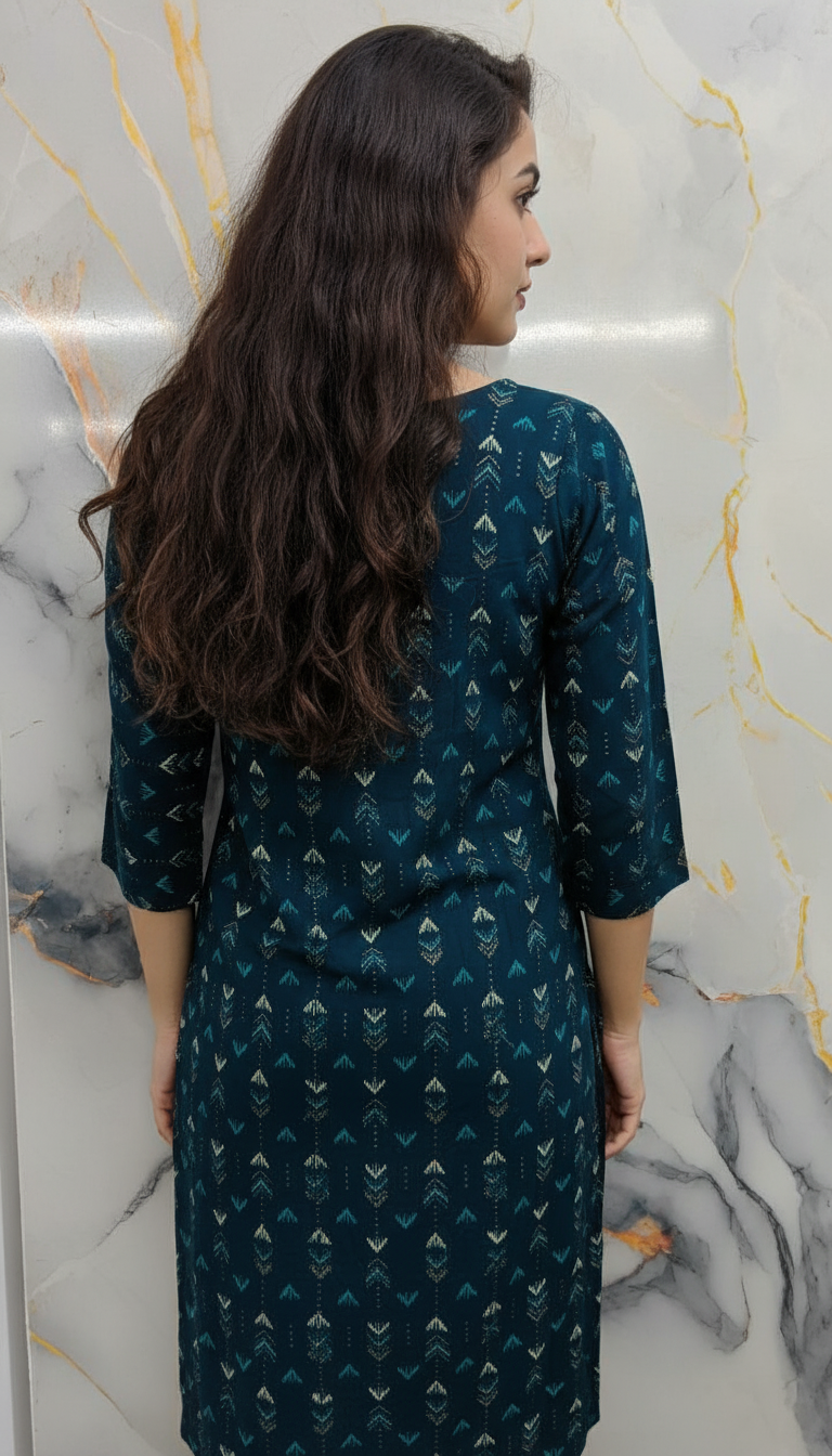 Teal Printed Kurthi view 2
