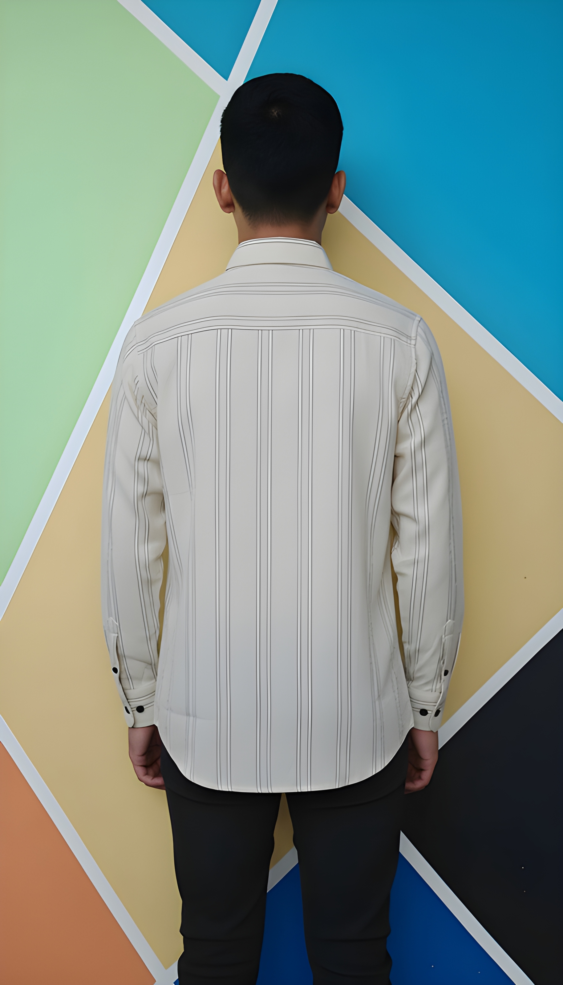 ZARA Mens Cream Striped Shirt view 2