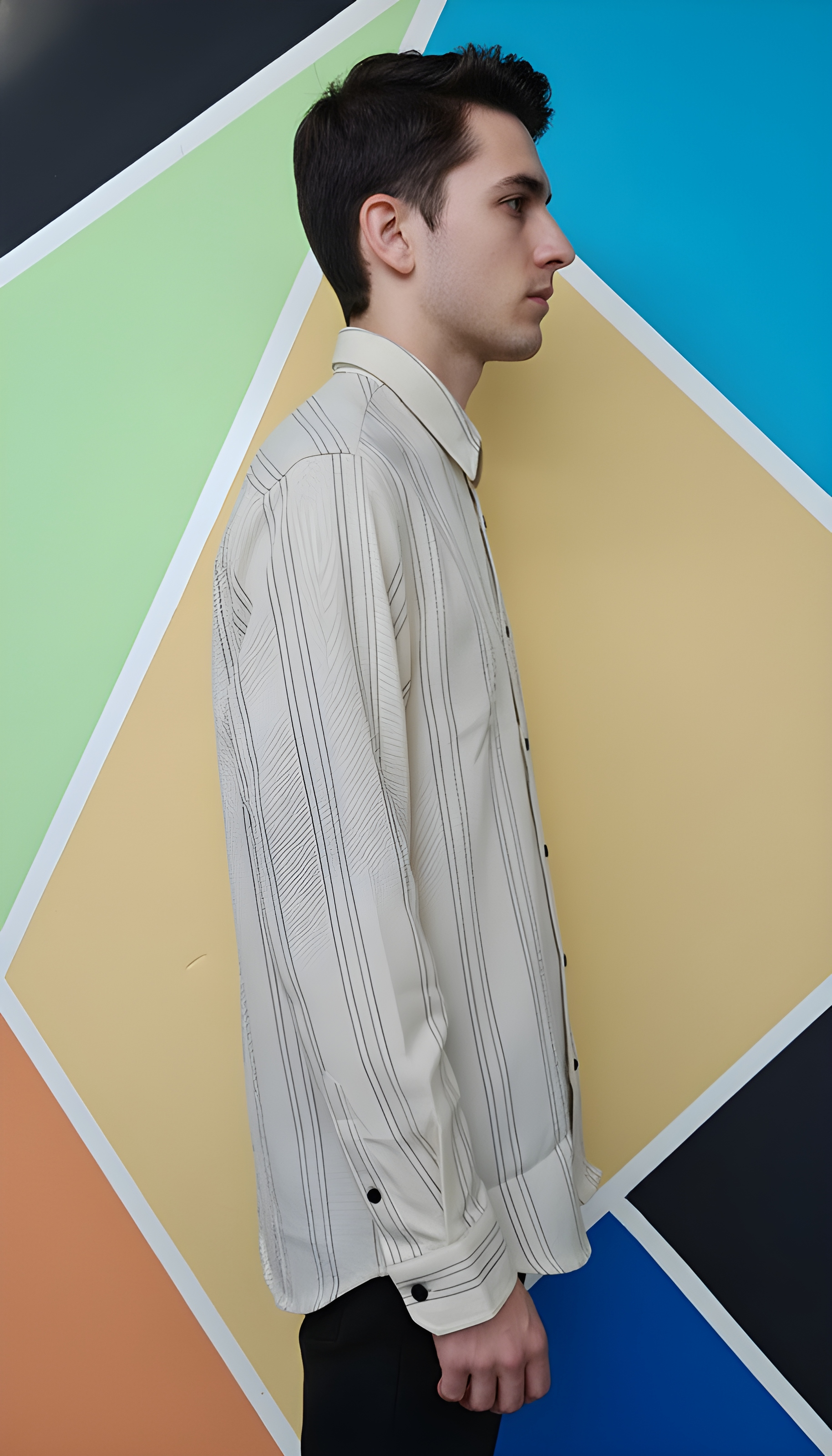 ZARA Mens Cream Striped Shirt view 3