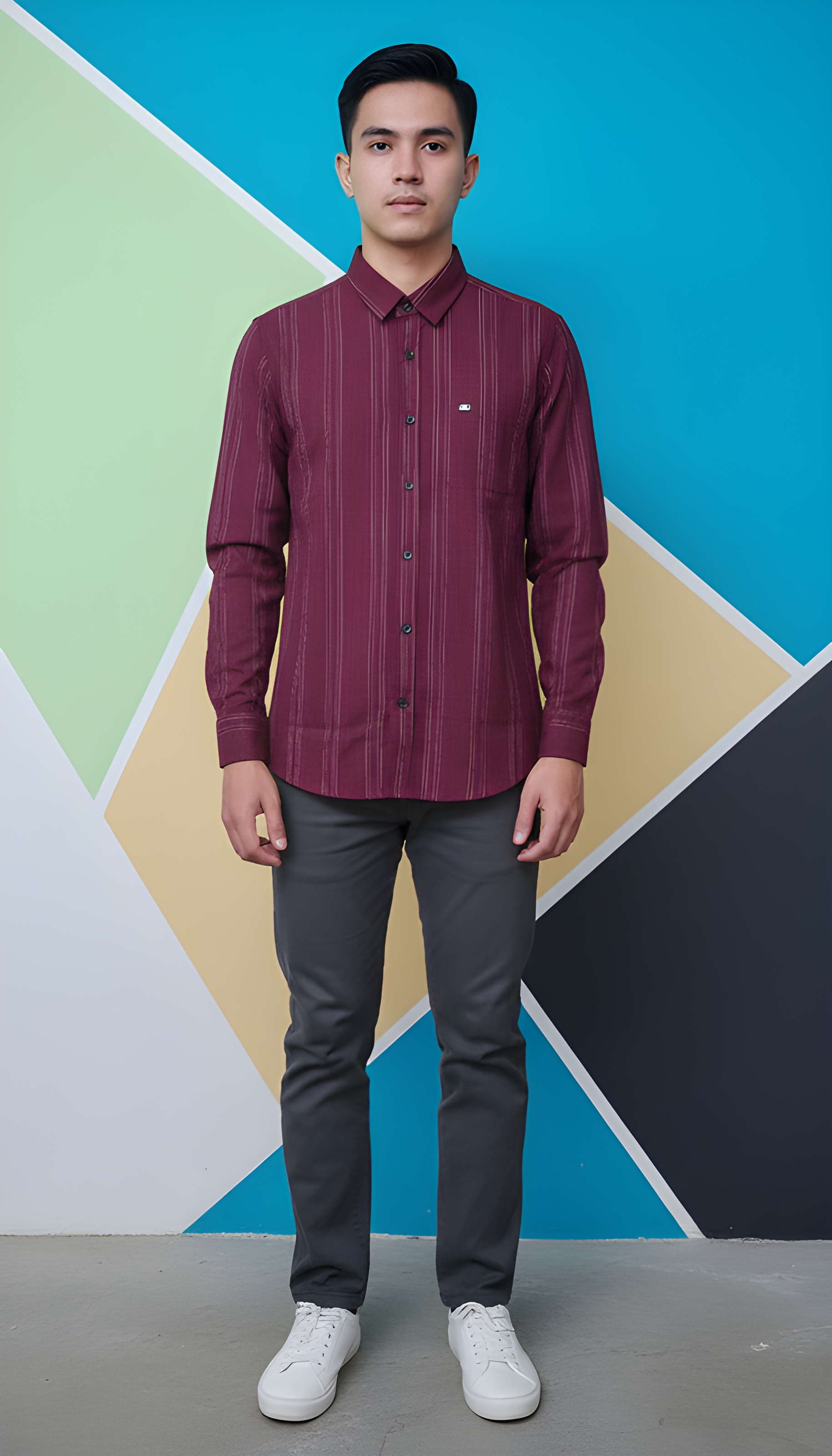 Maroon Striped Casual Shirt