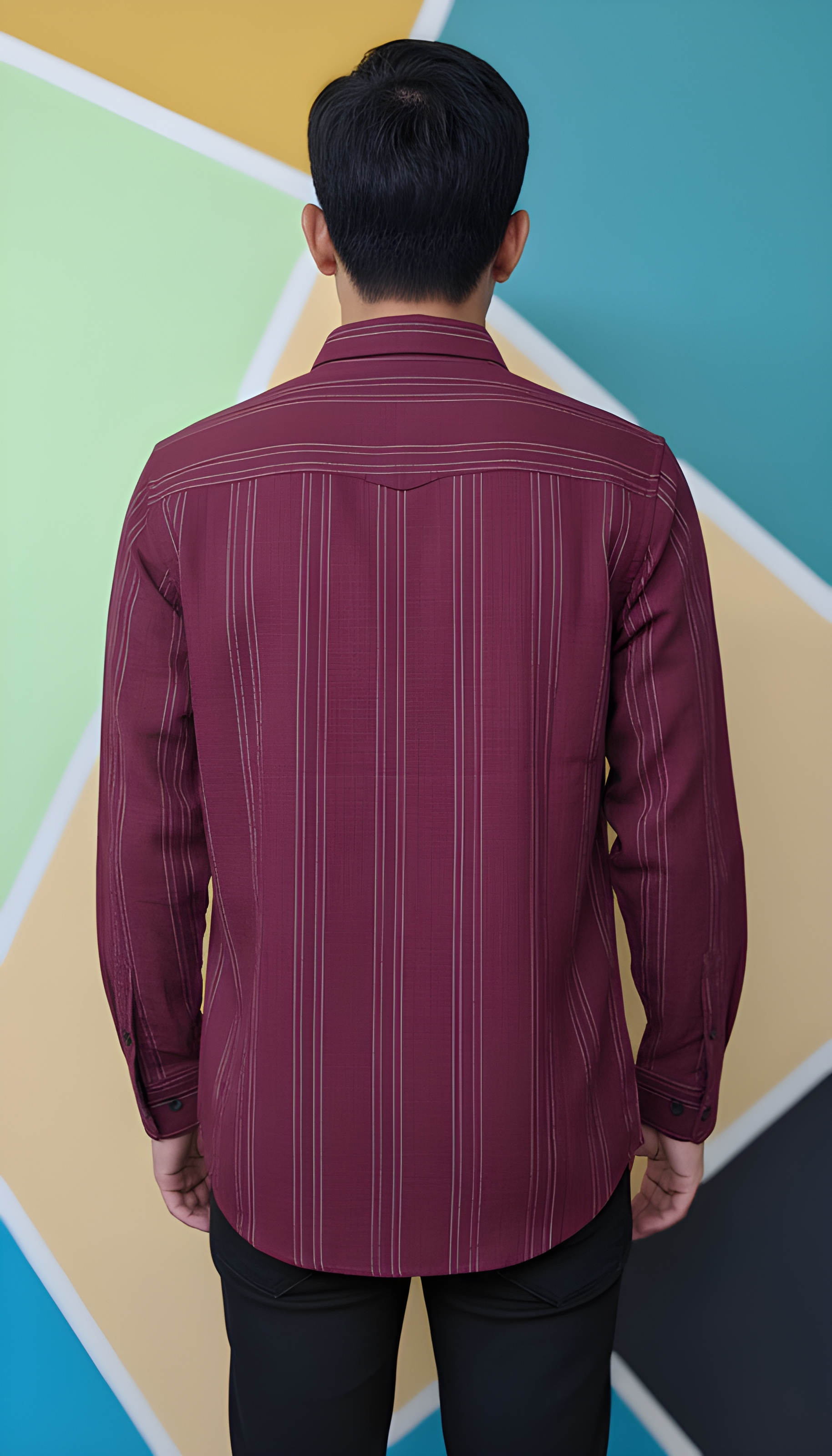 Maroon Striped Casual Shirt view 2