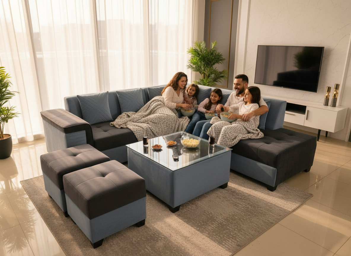 Two-Tone L-Shape Sofa (Grey + Charcoal)