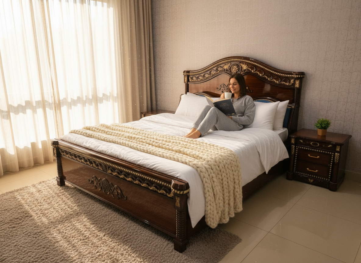 Royal Carved Wooden Storage Bed (Hydraulic)