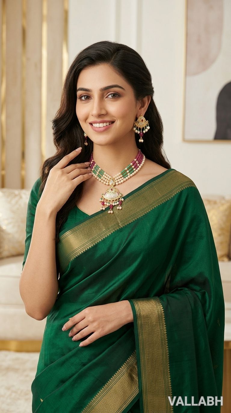 Traditional Silver Pearl and Meenakari Necklace Set