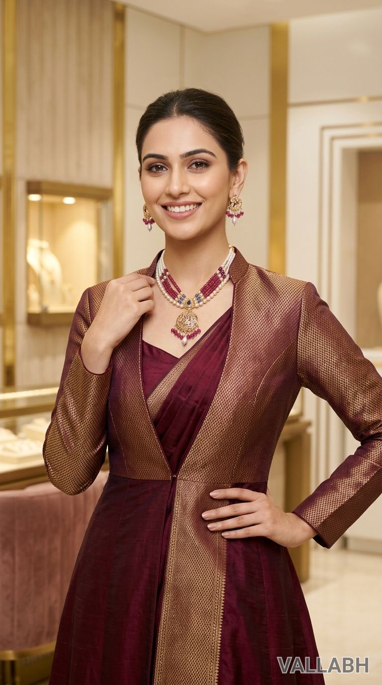 Traditional Silver Pearl and Ruby Necklace with Earrings