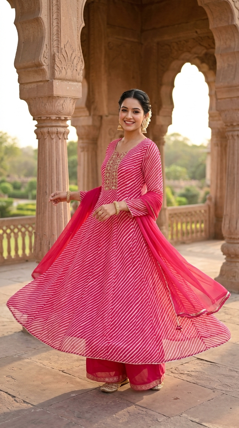 Festive Pink Anarkali view 4
