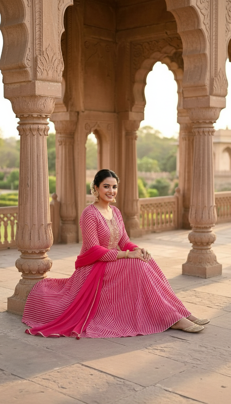 Festive Pink Anarkali view 3