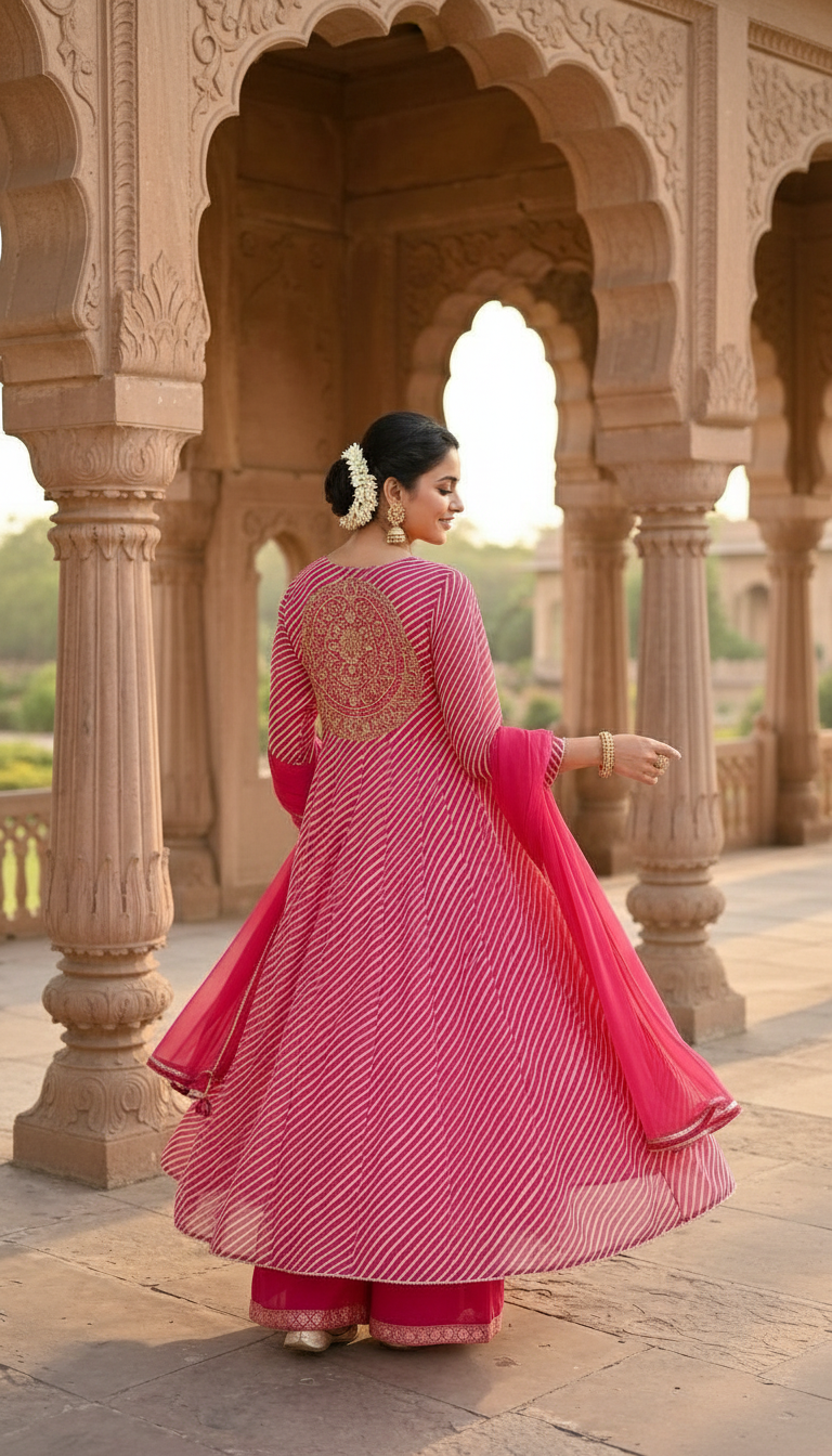 Festive Pink Anarkali view 2