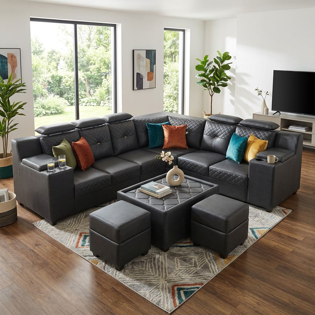 Modern Leather Sectional Sofa view 2