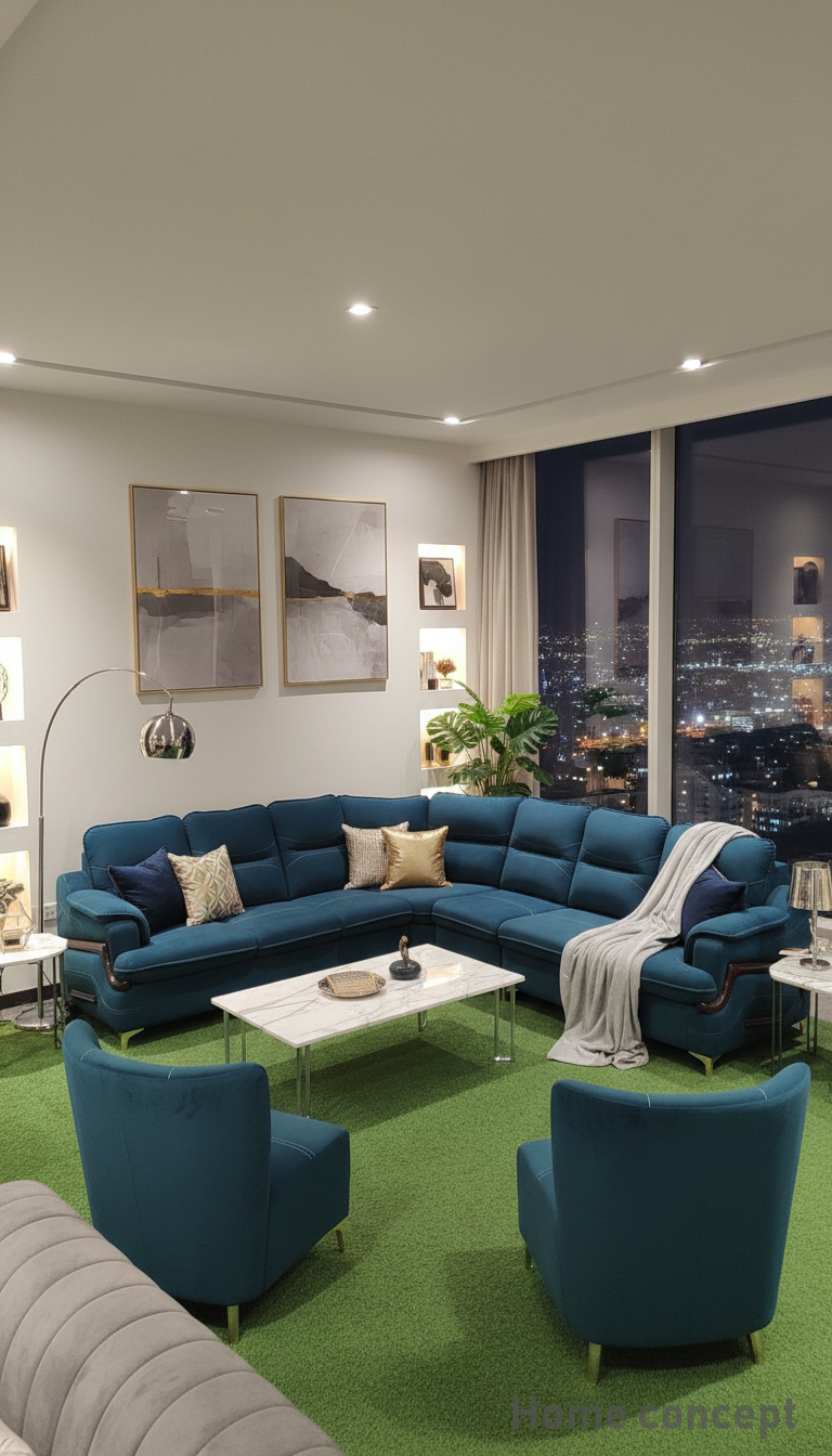 Elegant Blue Sectional Sofa