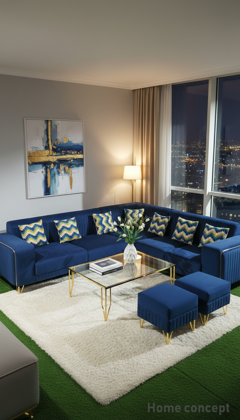 Blue Velvet Sectional Sofa
