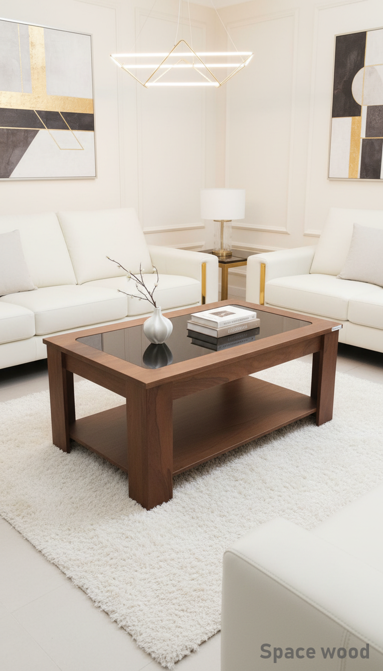 Glass Top Wooden Coffee Table
