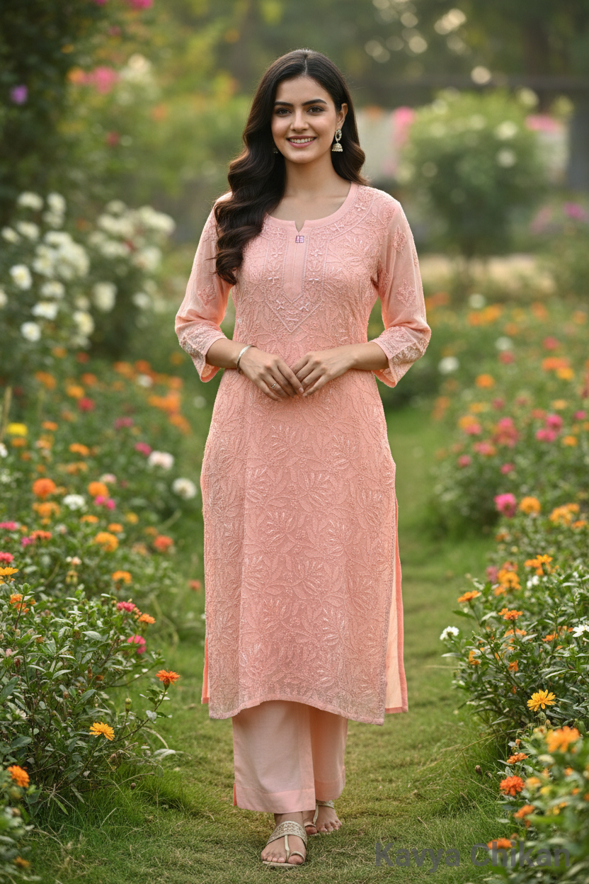 Peach Kurta Set view 8
