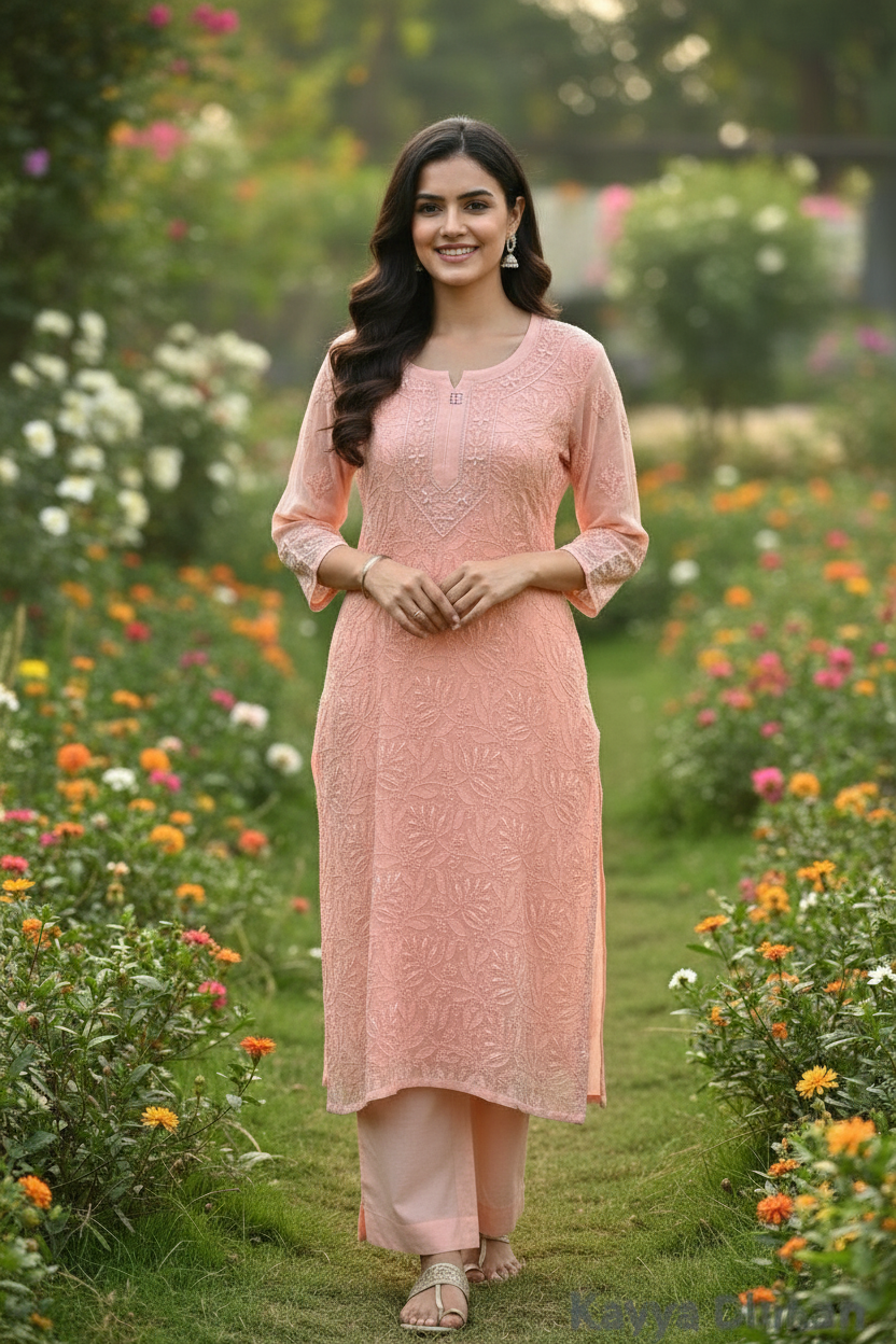 Peach Kurta Set view 6