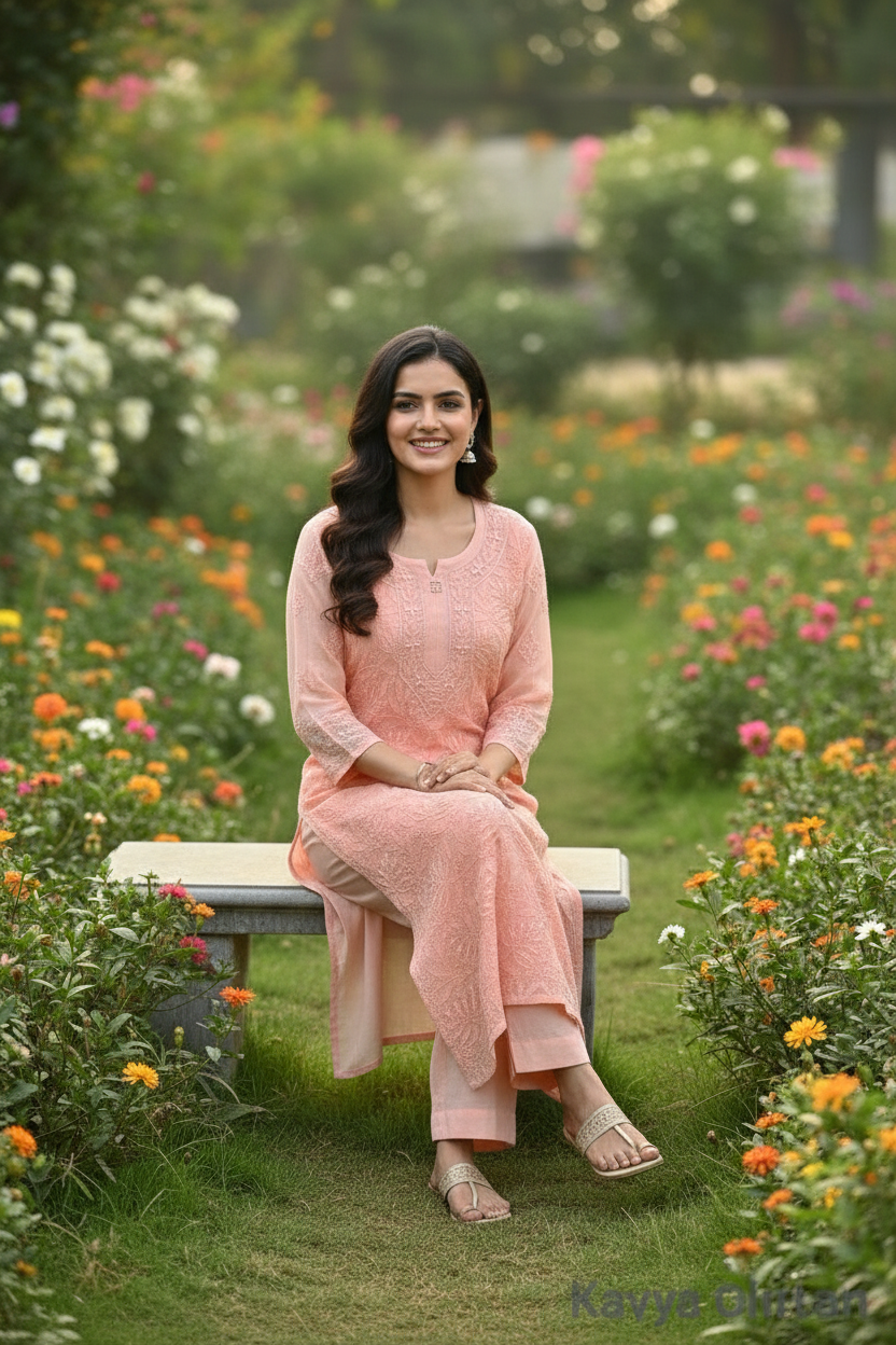 Peach Kurta Set view 7