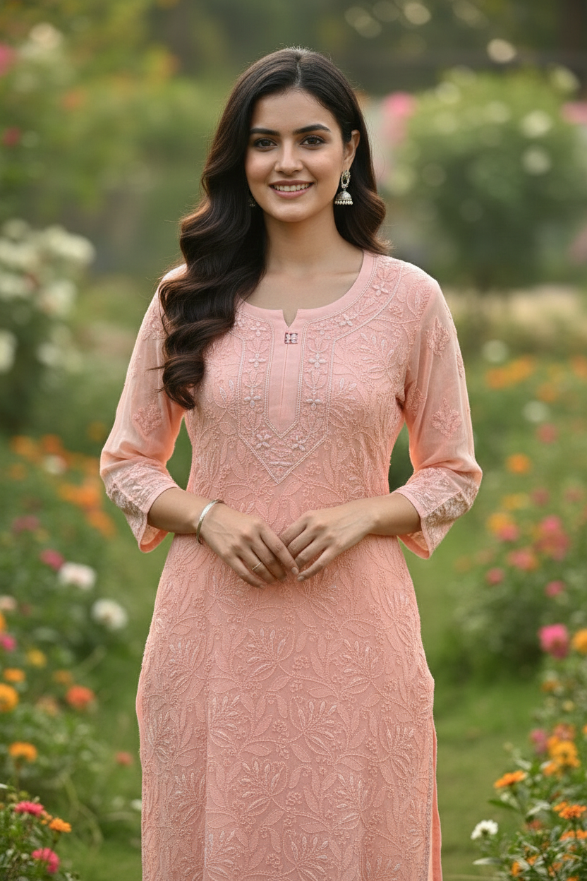 Peach Kurta Set view 5