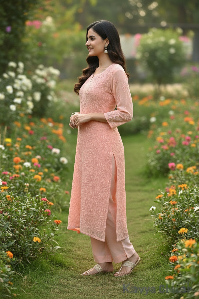 Peach Kurta Set view 2