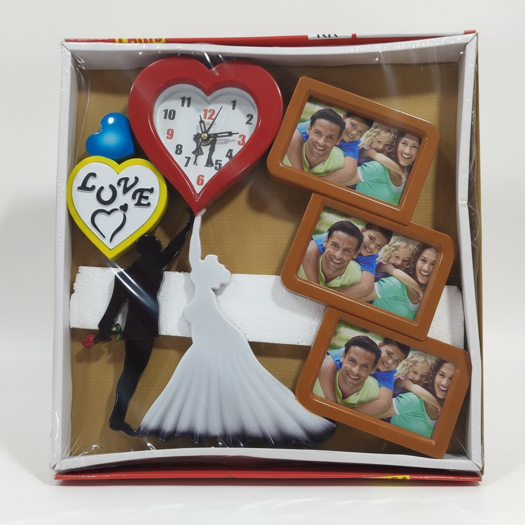 Heart-Shaped Photo Frame with Clock