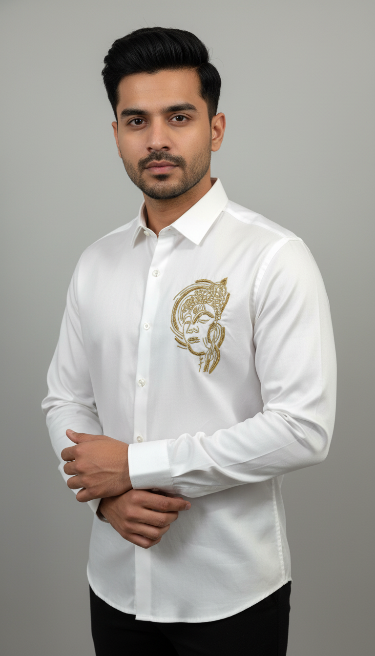 Embroidered Cotton Krishna Shirt