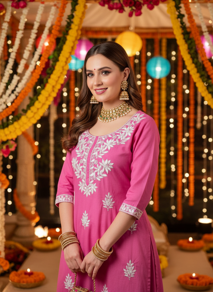 Embroidered Pink Kurti