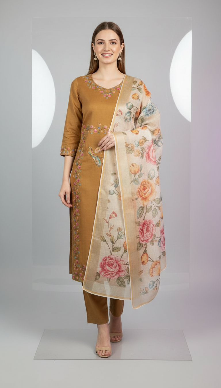 Embroidered Kurta Set view 2