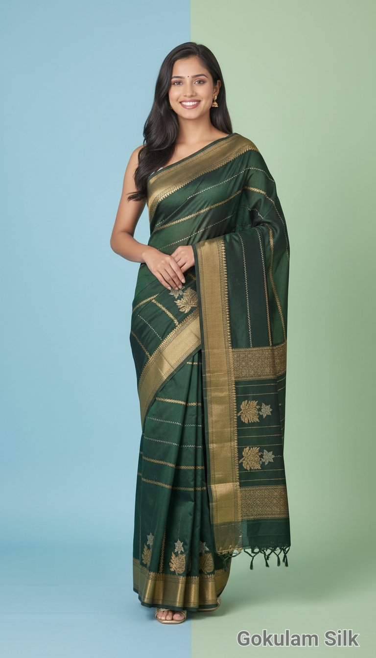 Bottle Green Grap Banarasi Saree 006