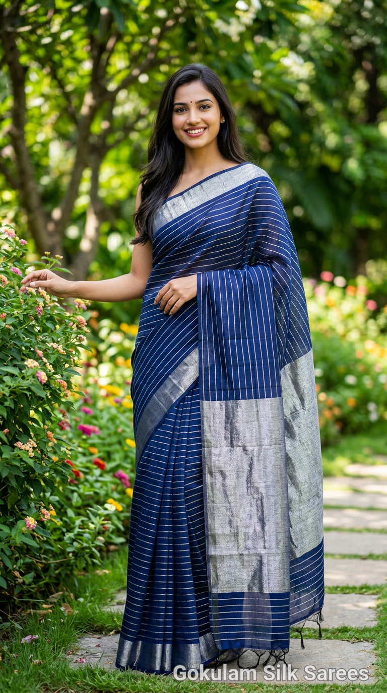 Elegant Blue Silk Cotton 053