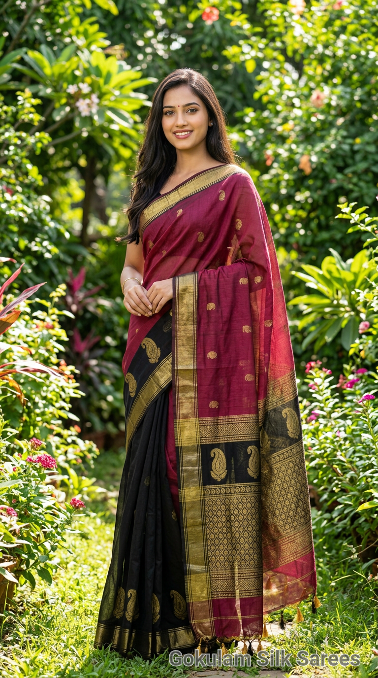 Black with Maroon Maheshwari Cotton 033
