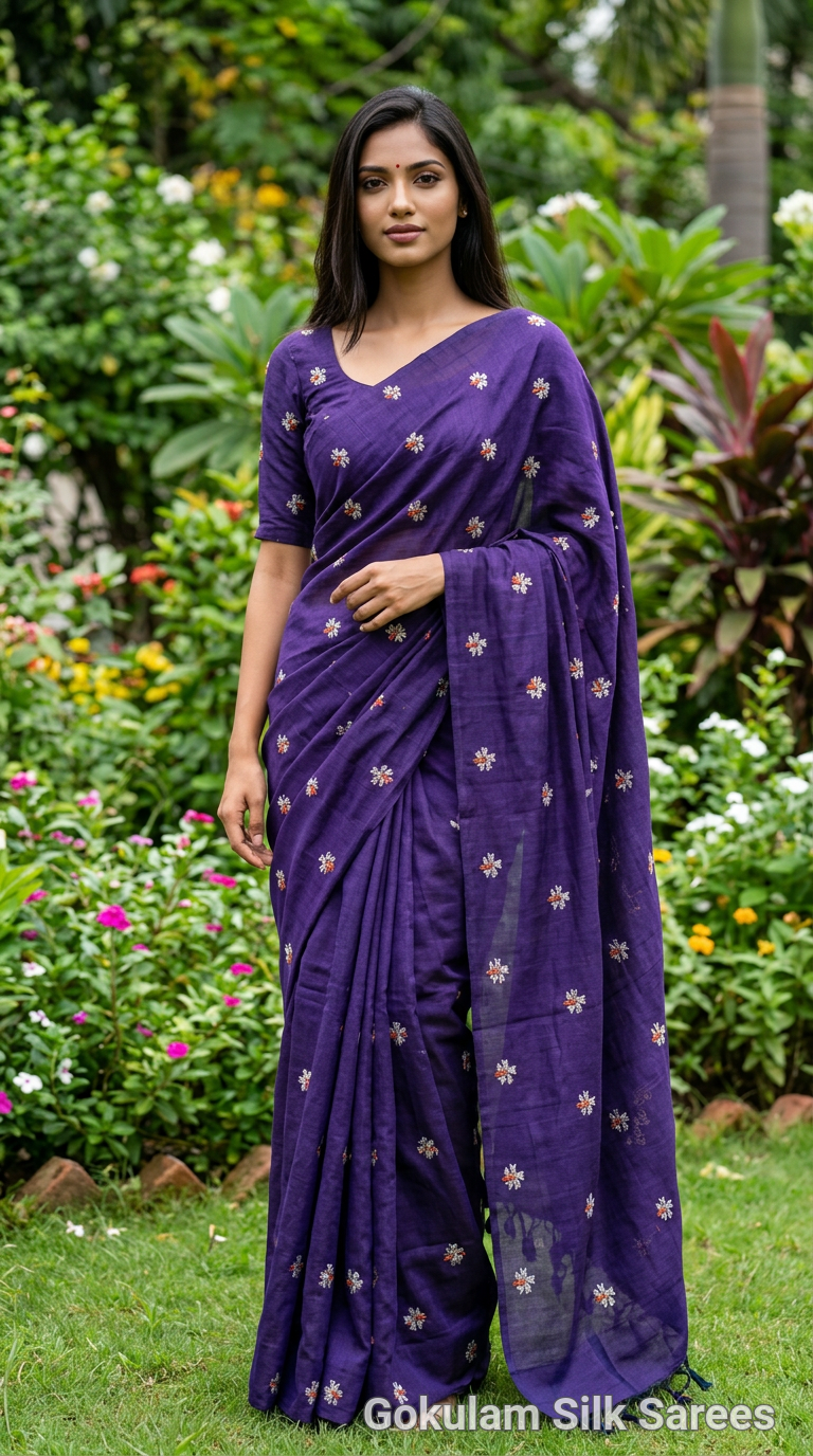 Embroidered Purple Khadi Cotton 014