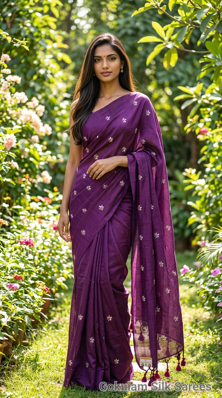 Embroidered Purple Khadi Cotton 013