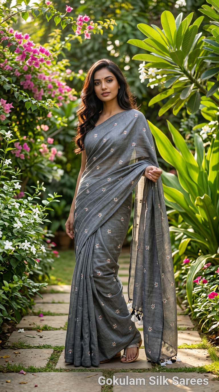 Embroidered Grey Khadi Cotton 011