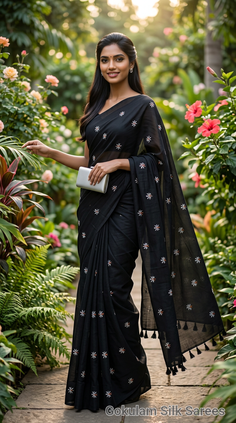 Embroidered Black Khadi Cotton  010