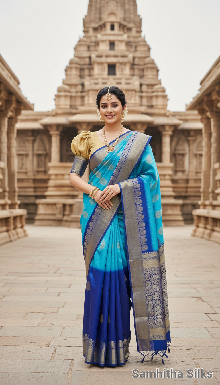 Blue and Gold Saree