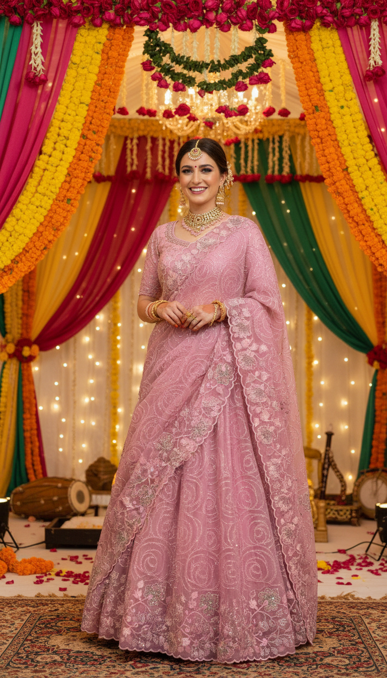 Pink Embroidered Lehenga view 3