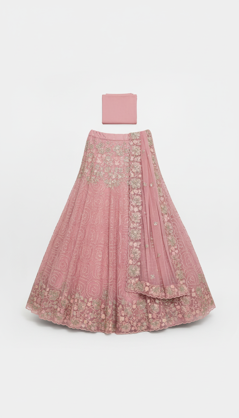 Pink Embroidered Lehenga view 2