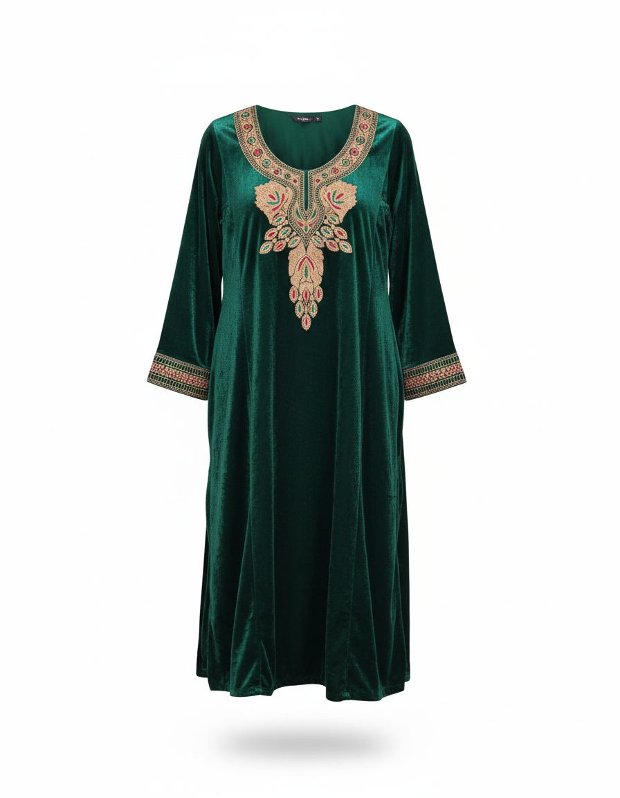 Green Velvet Kurti view 2