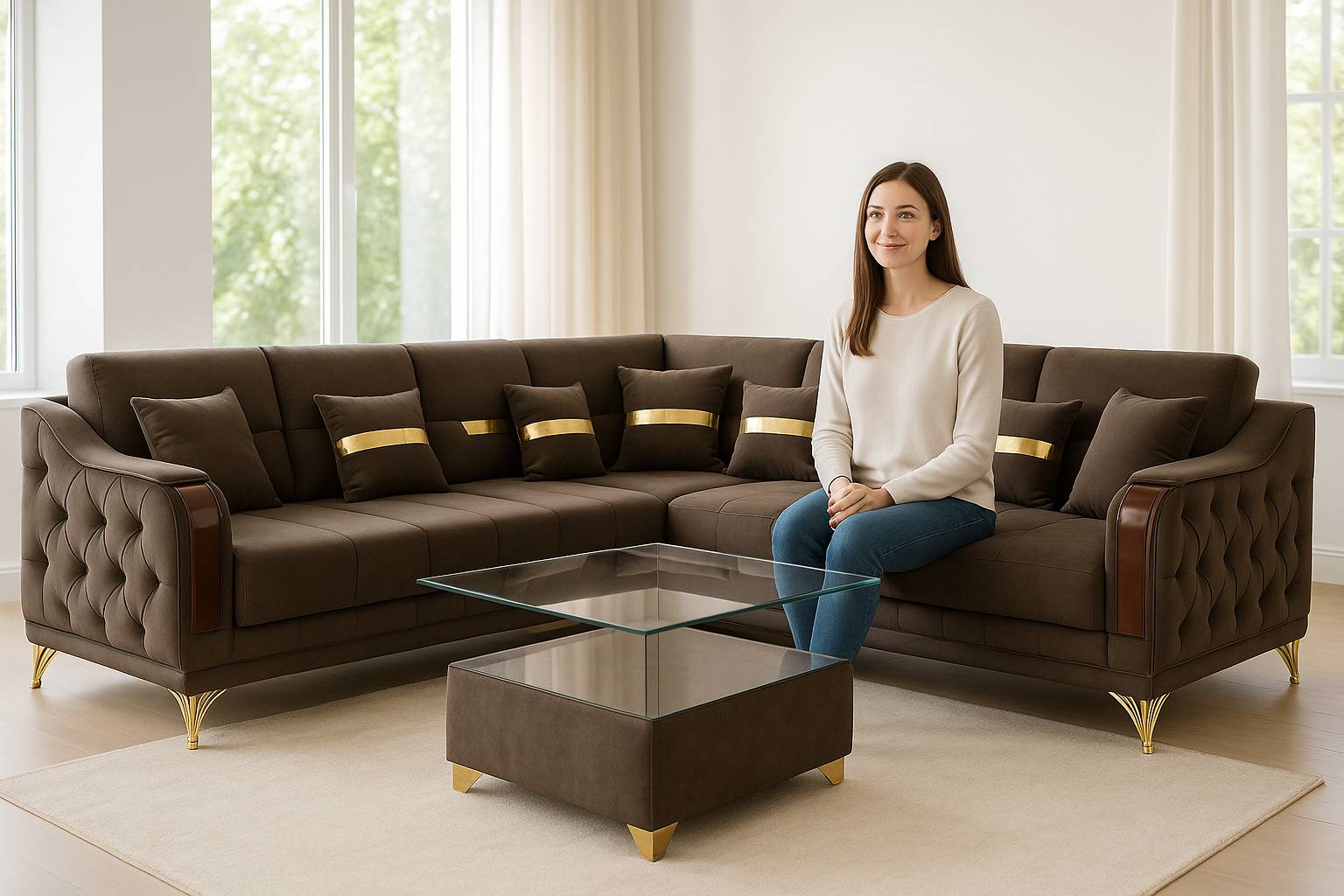 Luxe Living Tufted 7 Seater Corner Sofa Set